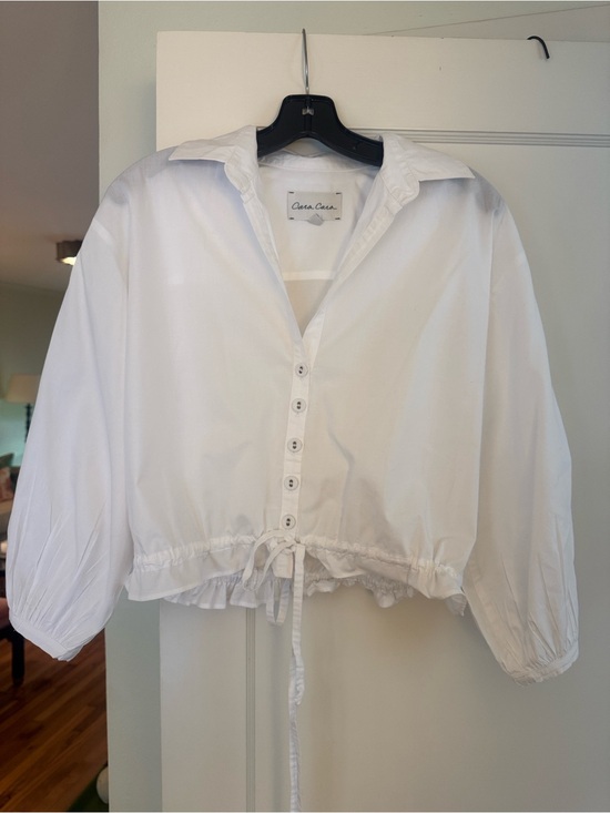 Cara Cara Tops - Cara Cara Hutton White Button-Front Drawstring Crop Shirt
